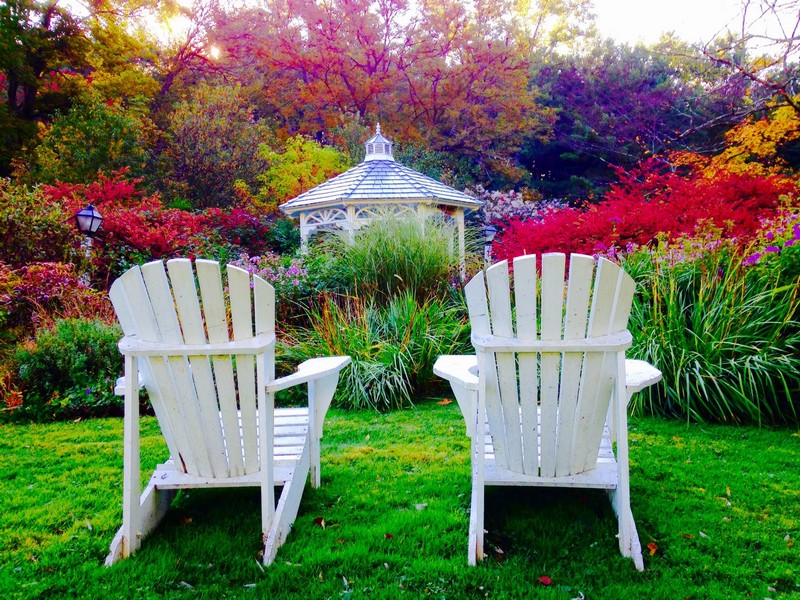 Adirondack Chairs, flowers and gazebo